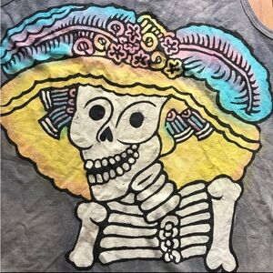 H&M  Distressed Sugar Skull Muertos Large Sleeveless Tank